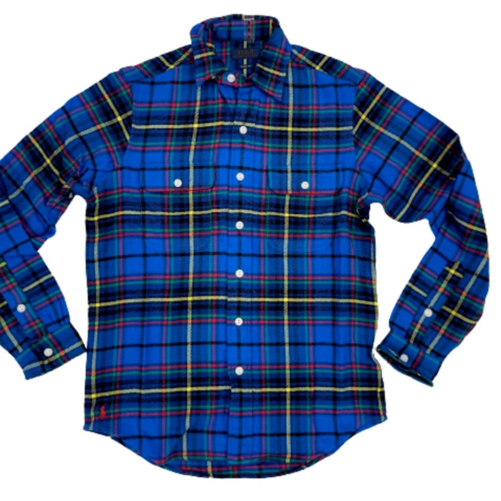Mens Polo Ralph Lauren Multi Plaid Flannel Long Sleeve Blue 2XB 2XLT Big & Tall